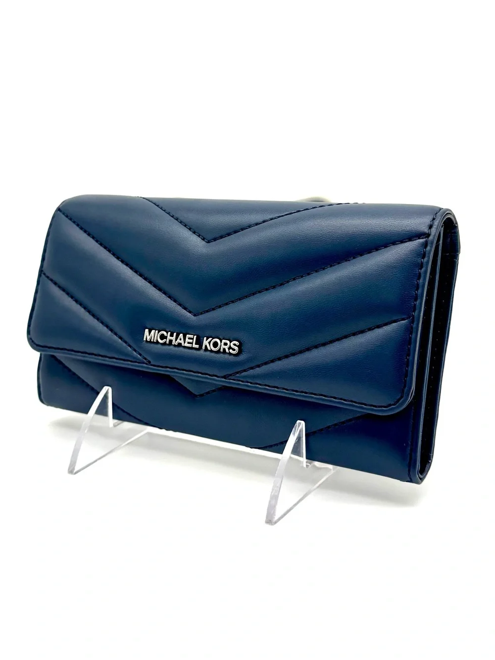 Michael Kors Large Quilted Trifold Wallet Navy Blue